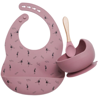 Colorful Silicone Spoon With Wooden Handle Hot Selling Baby sucker Bowl Waterproof Adjustable Baby Bibs Print Saliva Towel.