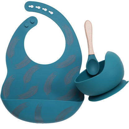 Colorful Silicone Spoon With Wooden Handle Hot Selling Baby sucker Bowl Waterproof Adjustable Baby Bibs Print Saliva Towel.