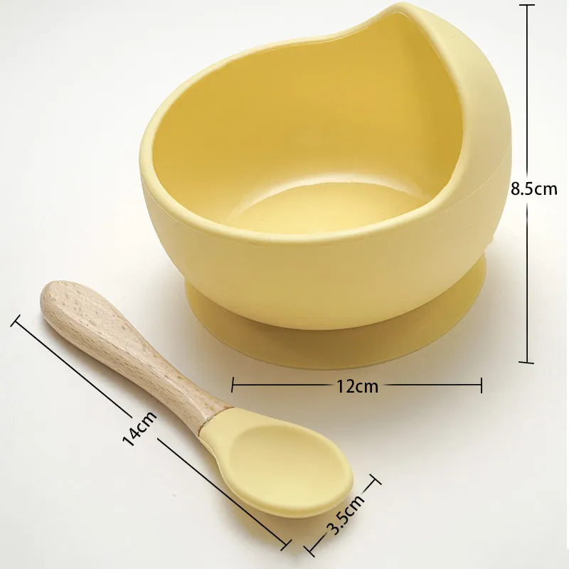 Colorful Silicone Spoon With Wooden Handle Hot Selling Baby sucker Bowl Waterproof Adjustable Baby Bibs Print Saliva Towel.