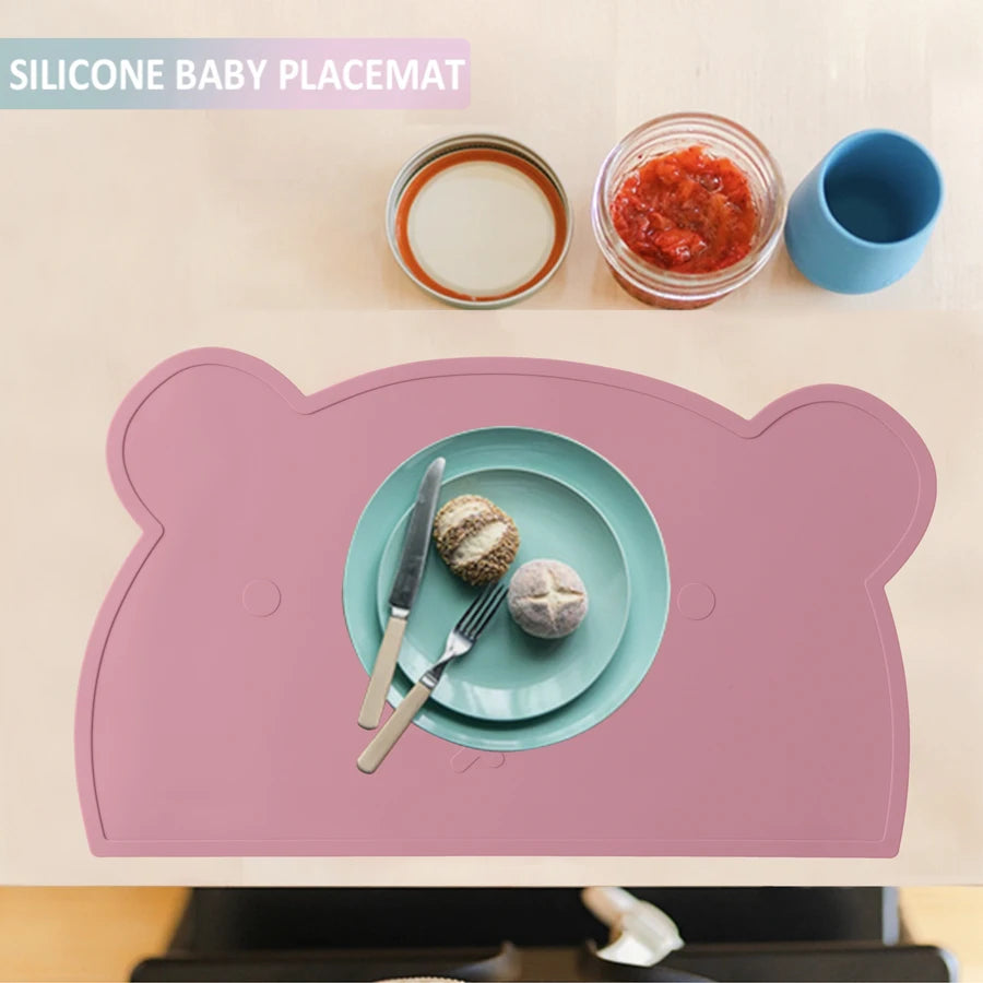 1PC Silicone Baby Placemat Waterproof Food Grade Table Mat Heat Insulation Baby Tableware Cute Cartoon Bear Shape Baby Stuff