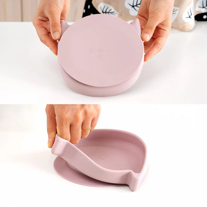 Food Grade Silicone Dish For Babies BPA Free Cartoon Cat Children Dishes Toddle Training Tableware Feeding Bowls Baby Stuff