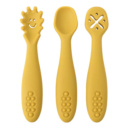 3PCS Silicone Spoon Fork For Baby Utensils Set Feeding Food Toddler Learn To Eat Training Soft Fork Cutlery Children's Tableware