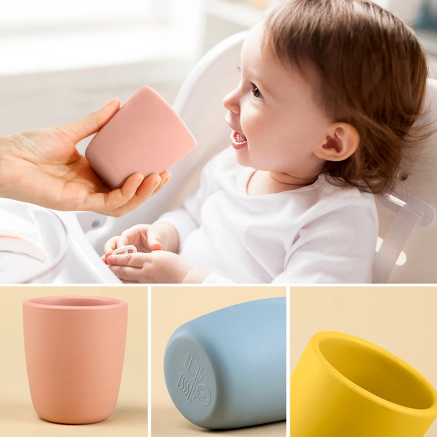 Mother Kids Things For Babies Solid Color Baby Silicone Cups Water Bottle For Children  Infant Toddler Tableware Baby Items