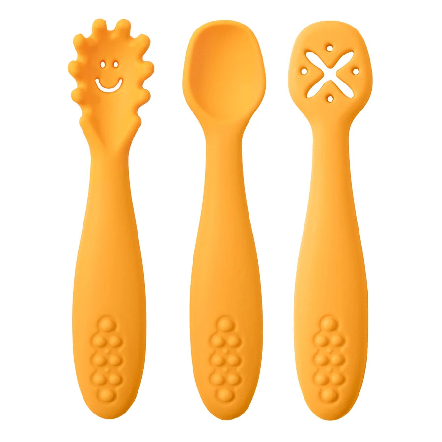 3PCS Silicone Spoon Fork For Baby Utensils Set Feeding Food Toddler Learn To Eat Training Soft Fork Cutlery Children's Tableware