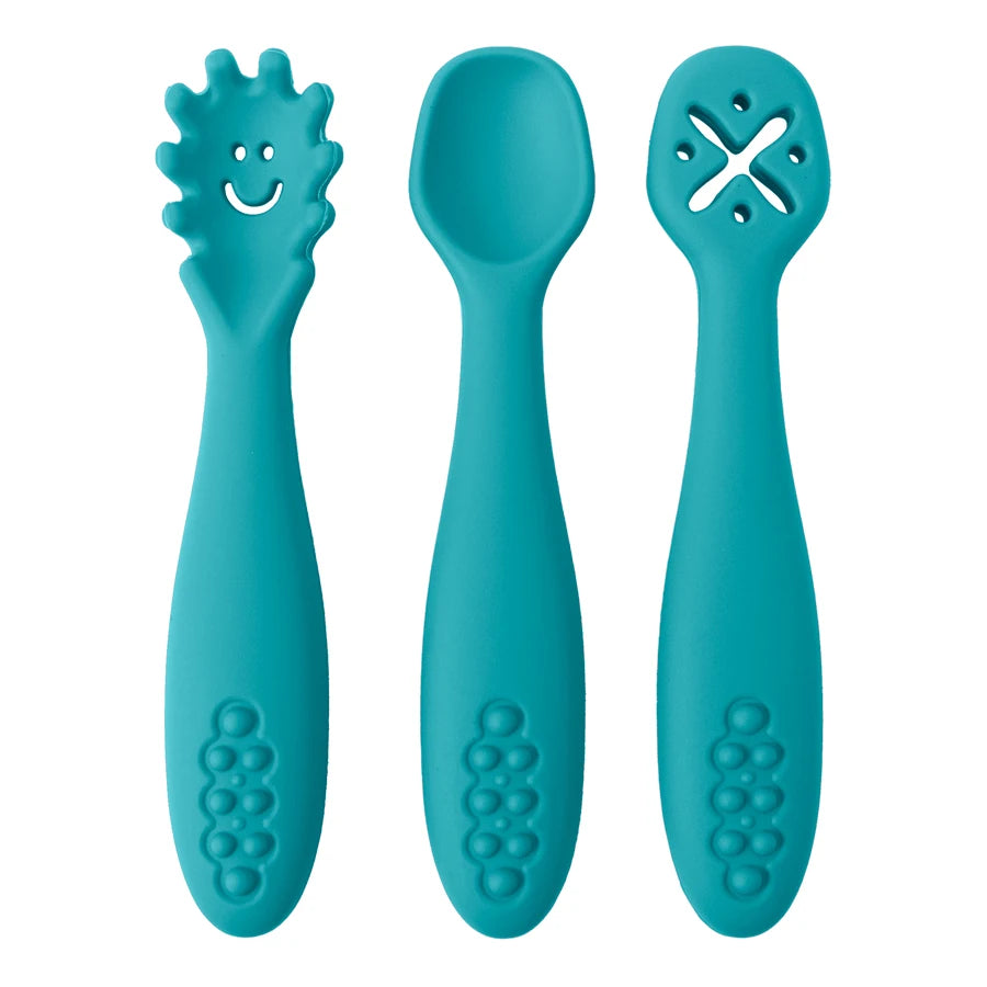 3PCS Silicone Spoon Fork For Baby Utensils Set Feeding Food Toddler Learn To Eat Training Soft Fork Cutlery Children's Tableware