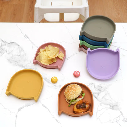 Food Grade Silicone Dish For Babies BPA Free Cartoon Cat Children Dishes Toddle Training Tableware Feeding Bowls Baby Stuff