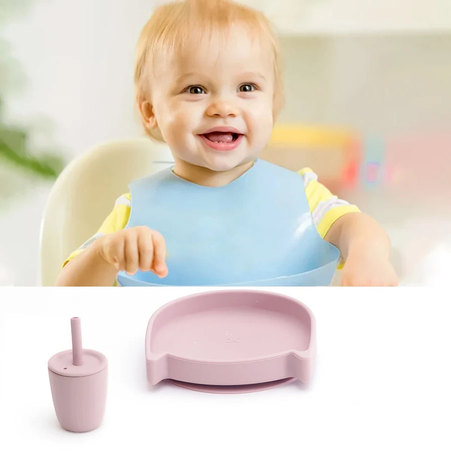 Food Grade Silicone Dish For Babies BPA Free Cartoon Cat Children Dishes Toddle Training Tableware Feeding Bowls Baby Stuff